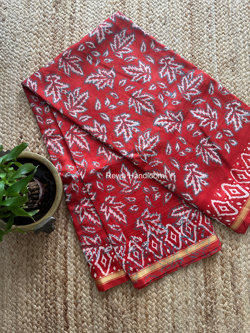 Red Chanderi Silk Printed Saree CPS098
