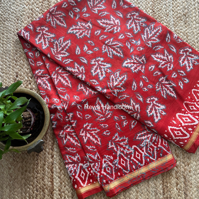 Red Chanderi Silk Printed Saree CPS098