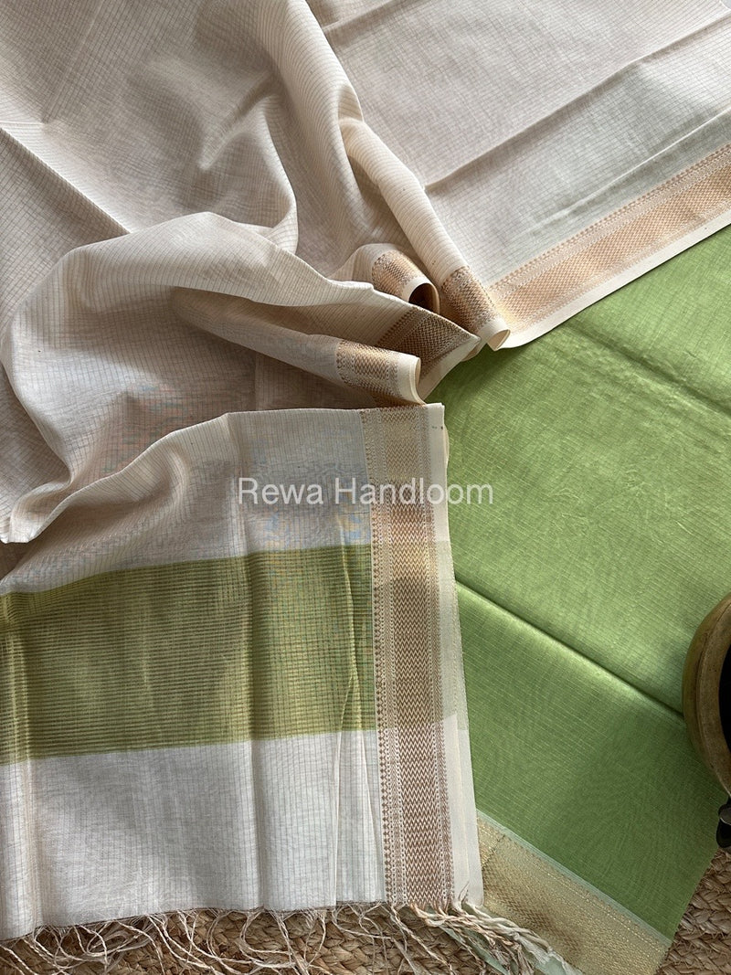 Maheshwari Pista Green-White Tissue Top-Dupatta TTP02