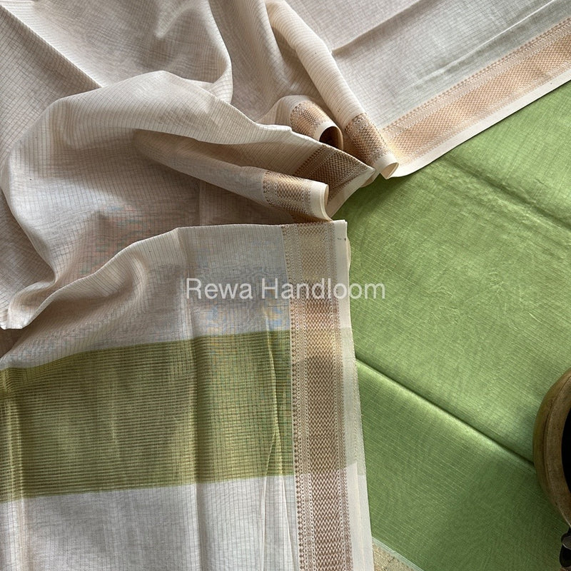 Maheshwari Pista Green-White Tissue Top-Dupatta TTP02