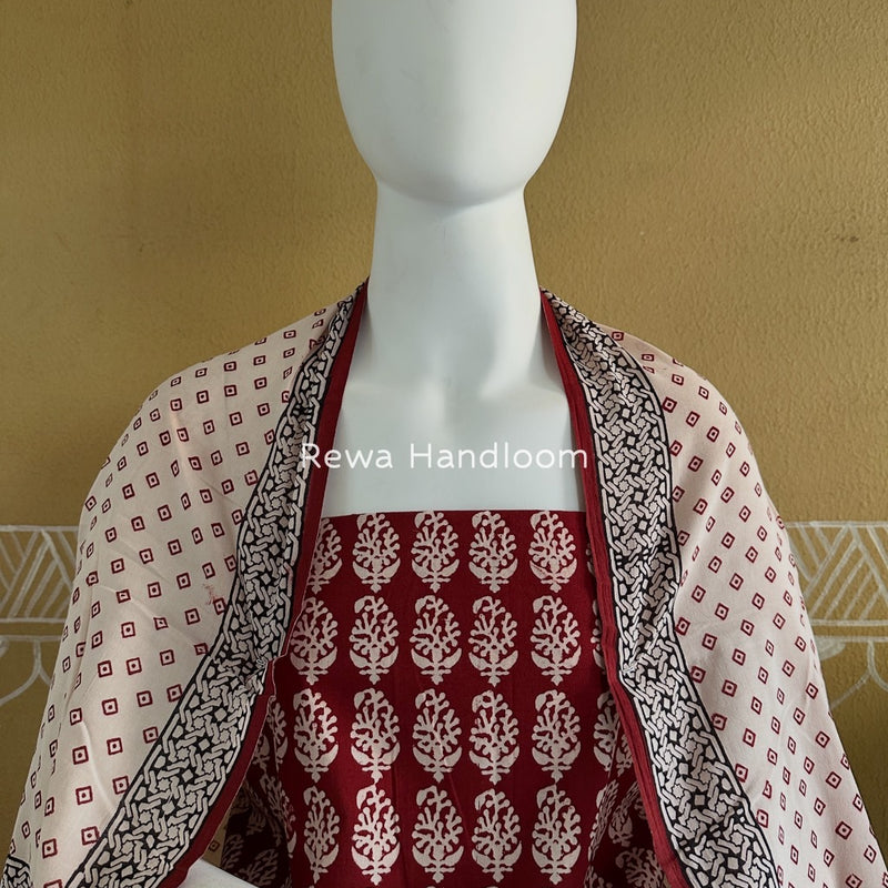 Red-White Bagh Print Cotton Suit BGCSJ0214