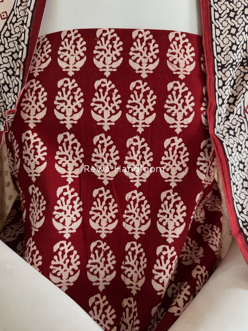 Red-White Bagh Print Cotton Suit BGCSJ0214