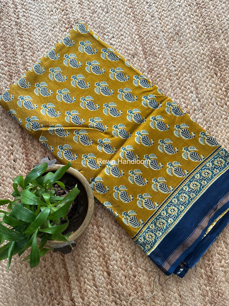 Mustard Yellow Chanderi Silk Printed Saree CPS0112