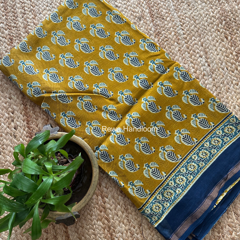 Mustard Yellow Chanderi Silk Printed Saree CPS0112