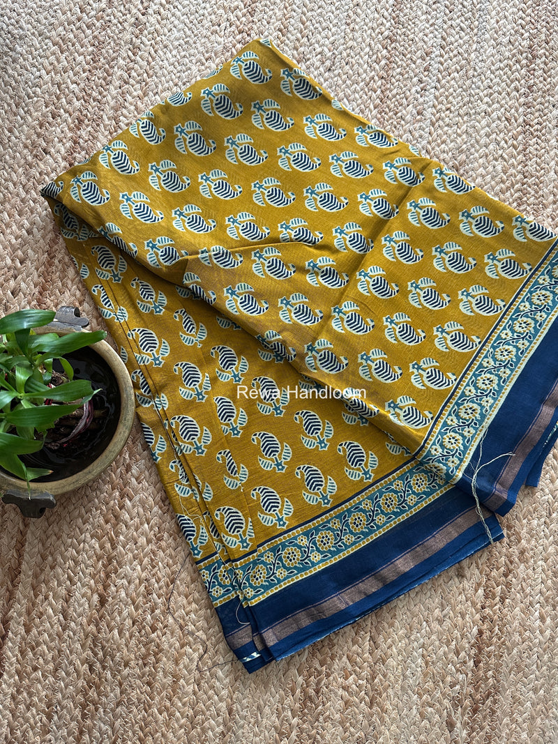 Mustard Yellow Chanderi Silk Printed Saree CPS0112