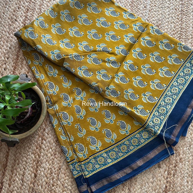 Mustard Yellow Chanderi Silk Printed Saree CPS0112
