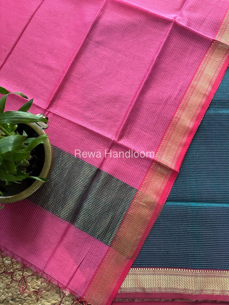 Maheshwari Green-Pink Tissue Top-Dupatta TTP015