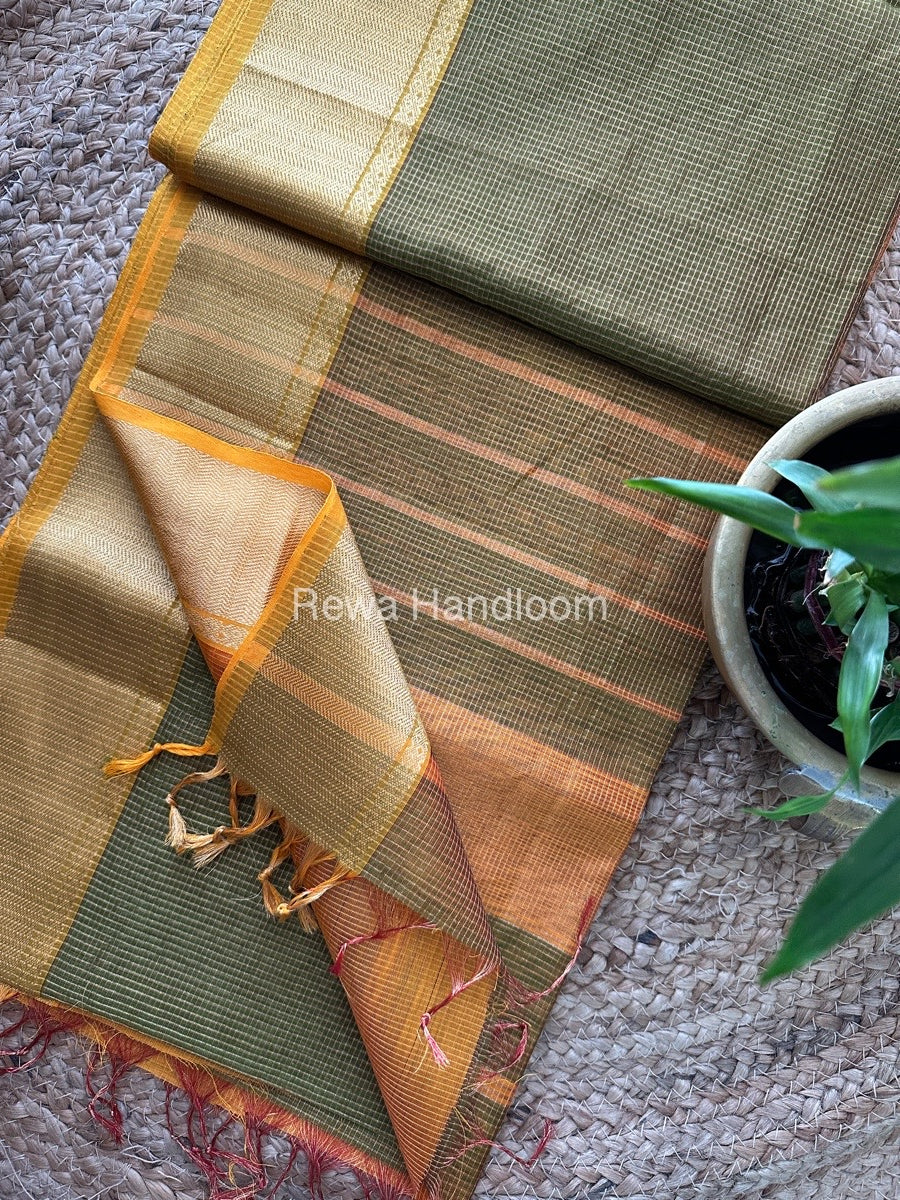 Exclusive Maheswari Mehendi Green Tissue Silk Saree ZTS060