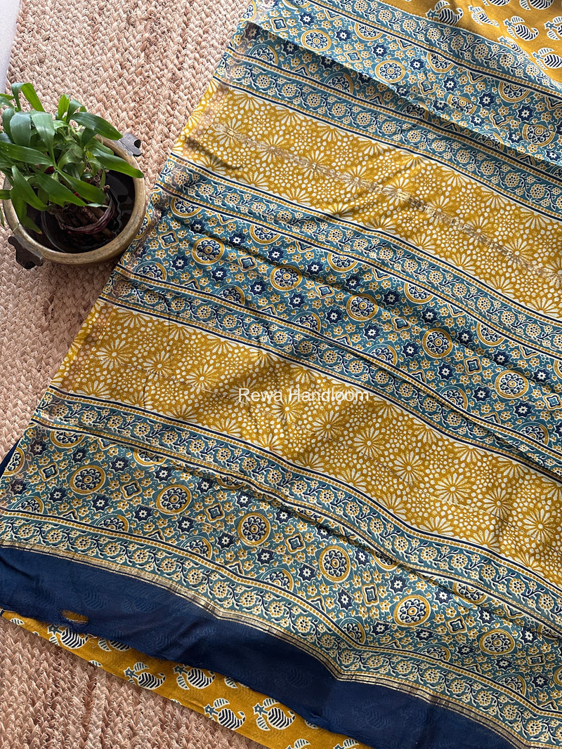 Mustard Yellow Chanderi Silk Printed Saree CPS0112