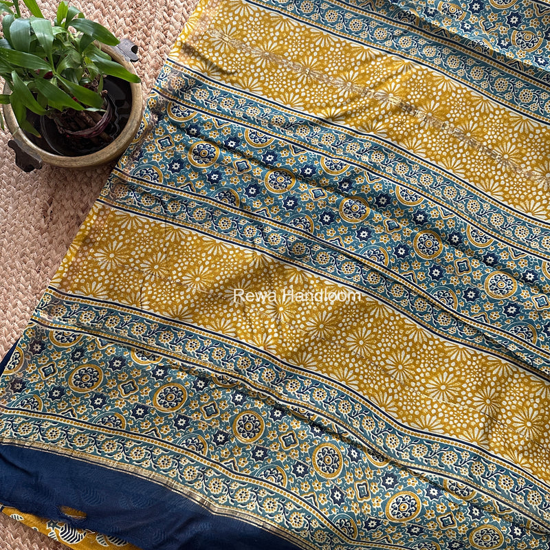 Mustard Yellow Chanderi Silk Printed Saree CPS0112