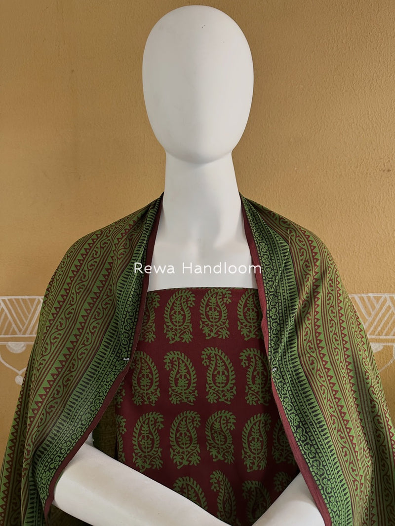 Maroon-Green Bagh Print Cotton Suit BGCSJ0159