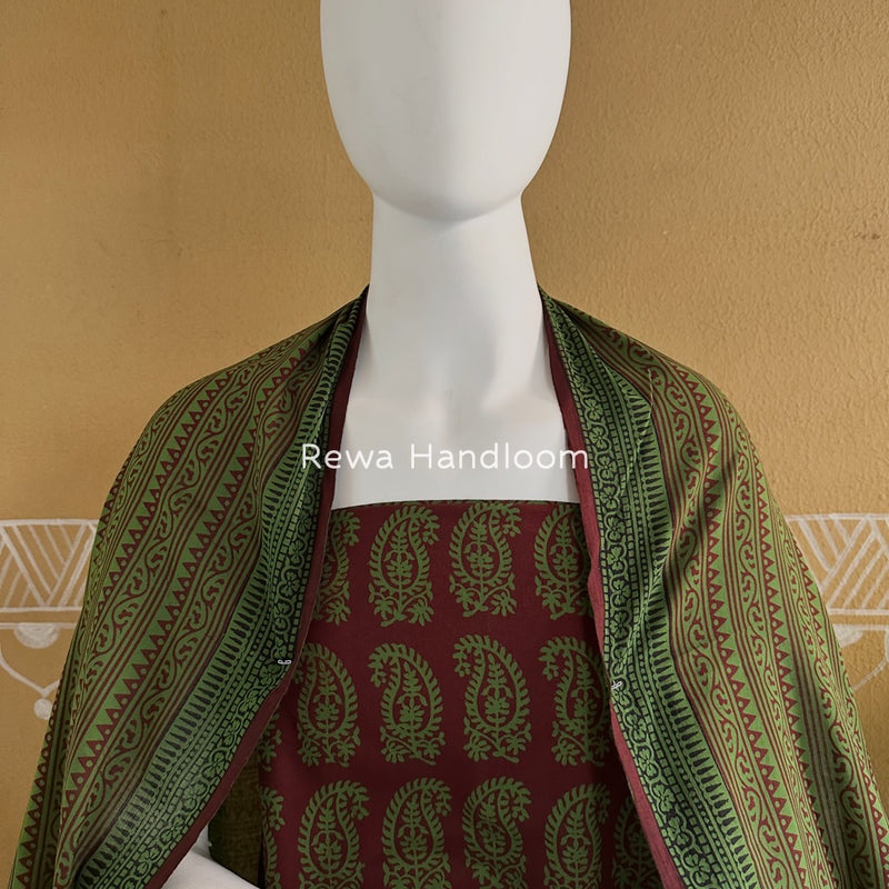 Maroon-Green Bagh Print Cotton Suit BGCSJ0159