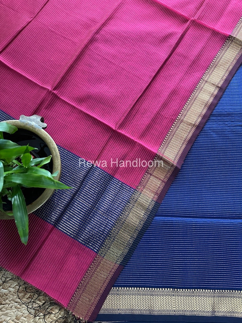 Maheshwari  Blue-Rani Pink Tissue Top-Dupatta TTP018