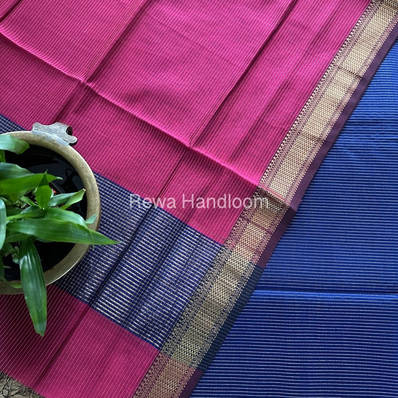 Maheshwari  Blue-Rani Pink Tissue Top-Dupatta TTP018