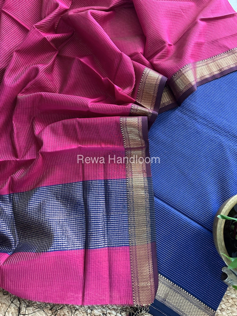 Maheshwari  Blue-Rani Pink Tissue Top-Dupatta TTP018