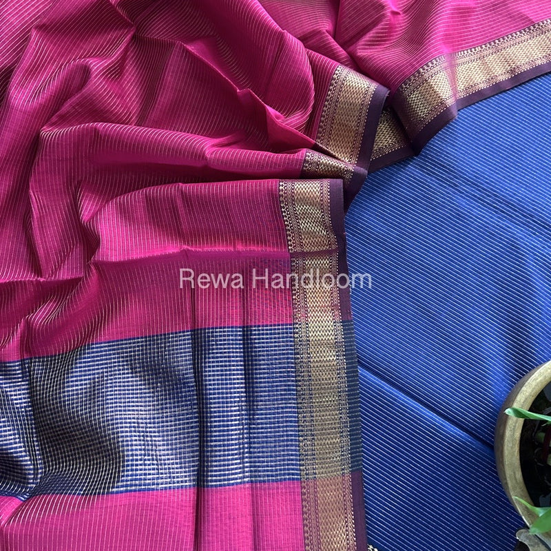 Maheshwari  Blue-Rani Pink Tissue Top-Dupatta TTP018