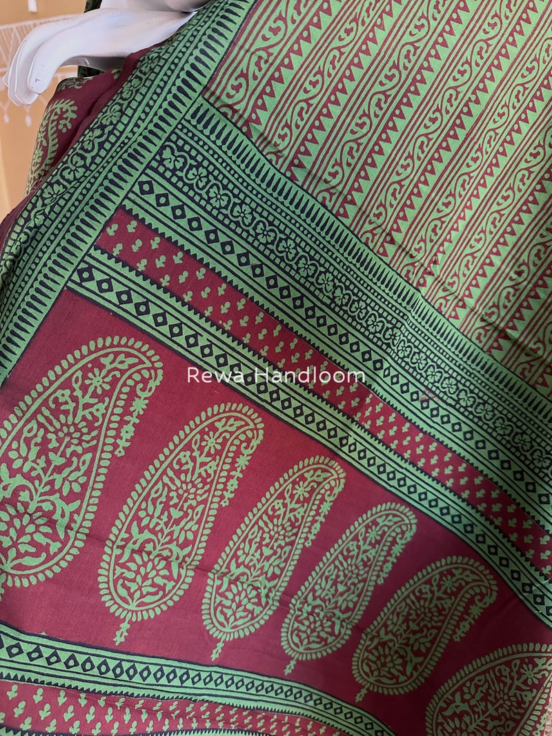 Maroon-Green Bagh Print Cotton Suit BGCSJ0159