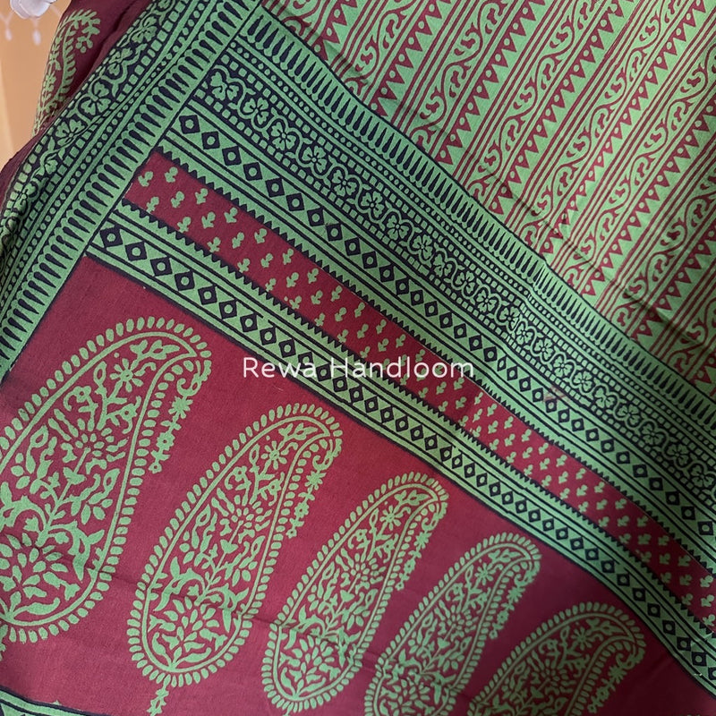 Maroon-Green Bagh Print Cotton Suit BGCSJ0159