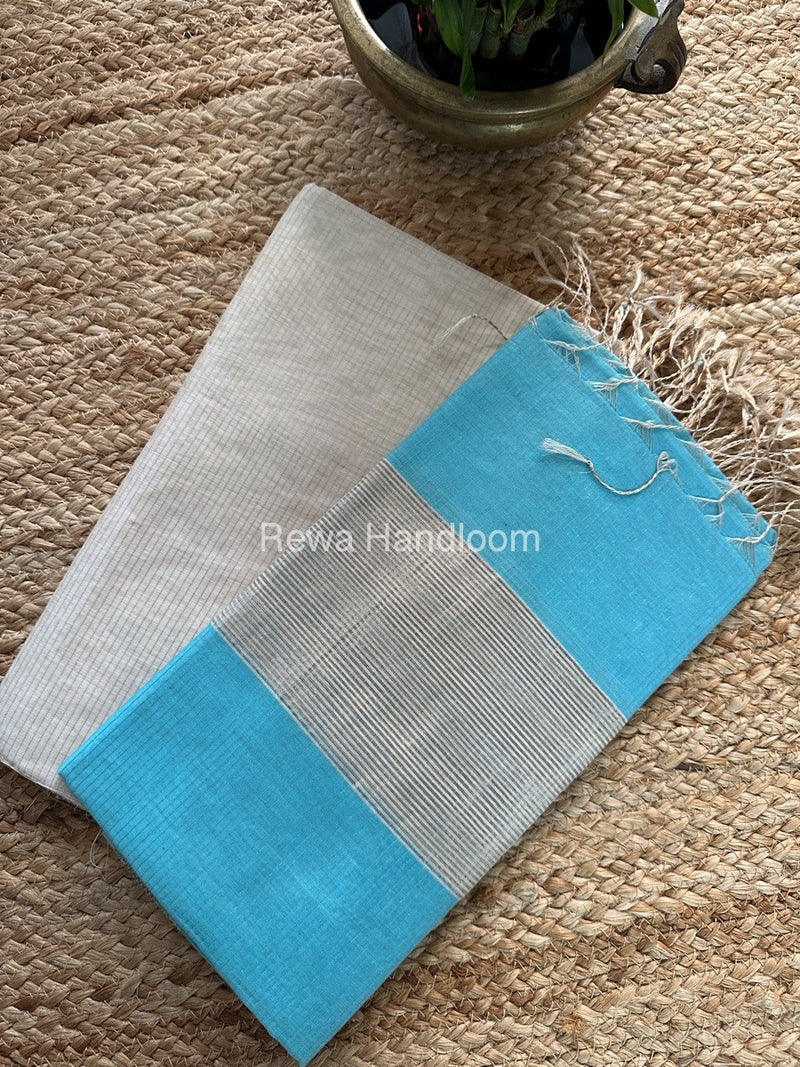 Maheshwari Off White-Sky Blue Tissue Top-Dupatta TTP03