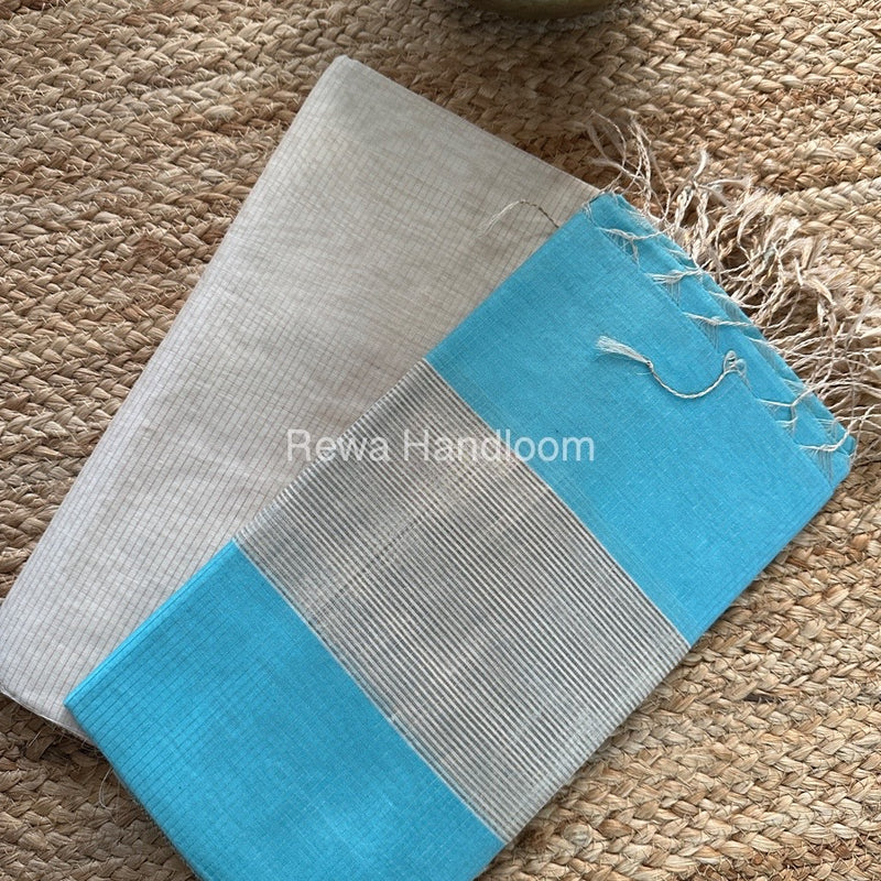 Maheshwari Off White-Sky Blue Tissue Top-Dupatta TTP03