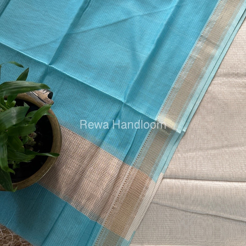 Maheshwari Off White-Sky Blue Tissue Top-Dupatta TTP03