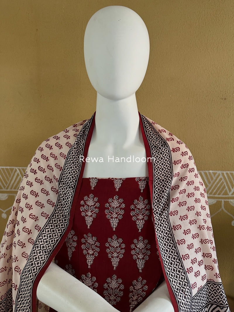 Red-White Bagh Print Cotton Suit BGCSJ0163