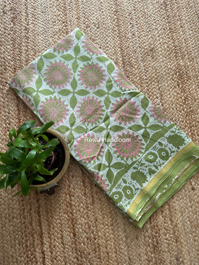 Pista Green Chanderi Silk Printed Saree CPS0109