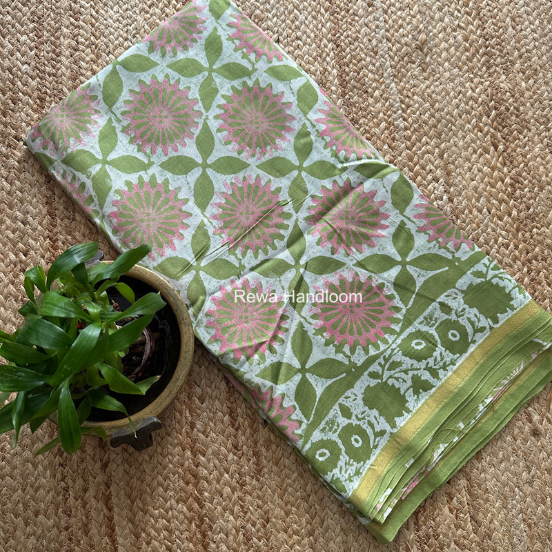 Pista Green Chanderi Silk Printed Saree CPS0109