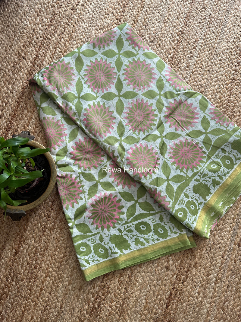 Pista Green Chanderi Silk Printed Saree CPS0109