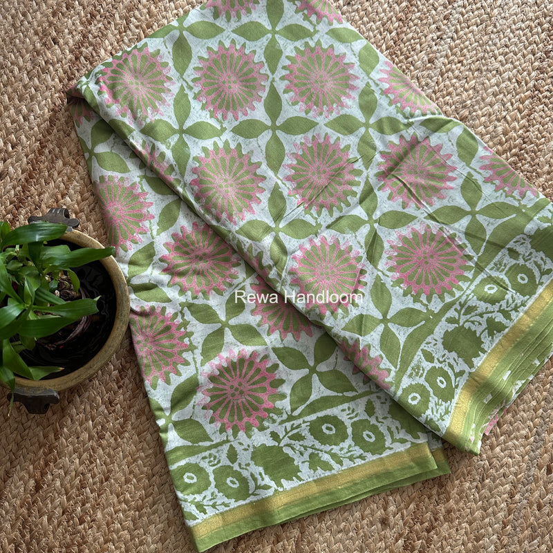 Pista Green Chanderi Silk Printed Saree CPS0109