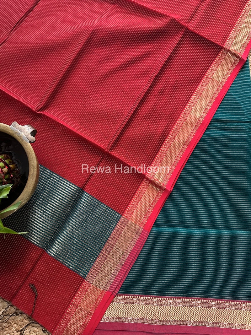 Maheshwari Rama Green-Red Tissue Top-Dupatta TTP013