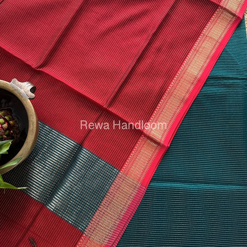 Maheshwari Rama Green-Red Tissue Top-Dupatta TTP013