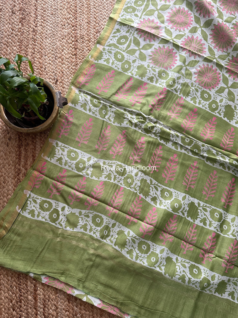 Pista Green Chanderi Silk Printed Saree CPS0109
