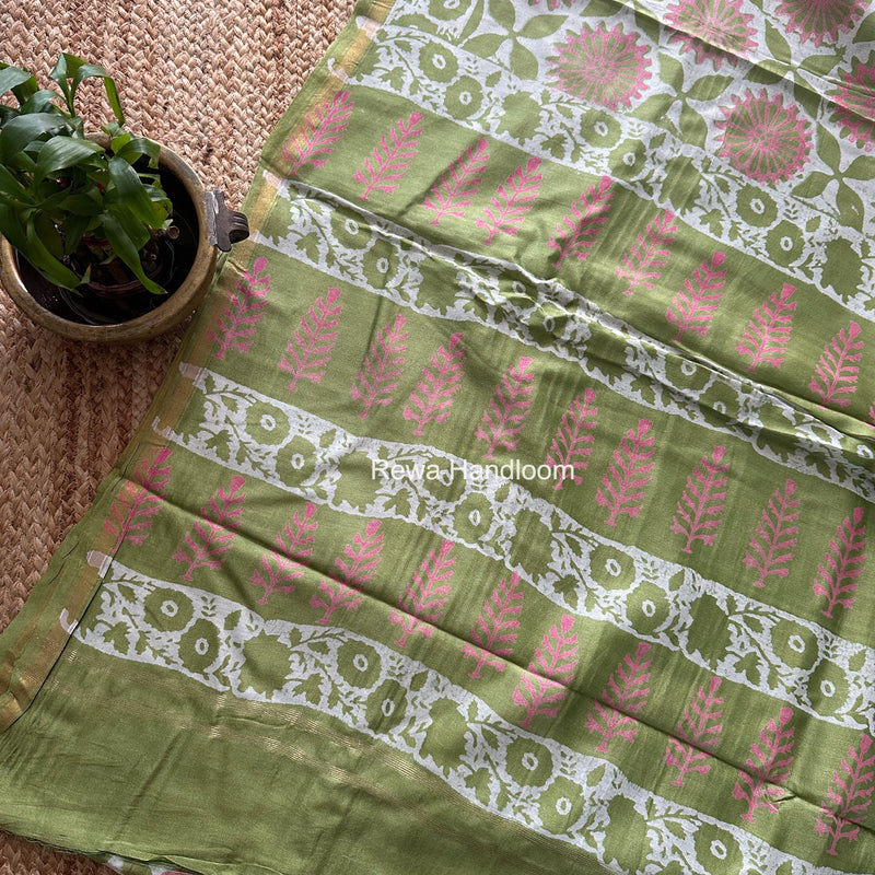 Pista Green Chanderi Silk Printed Saree CPS0109