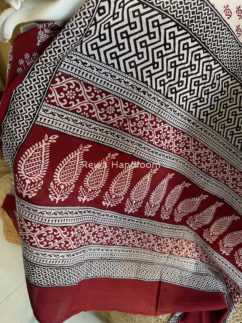 Red-White Bagh Print Cotton Suit BGCSJ0163