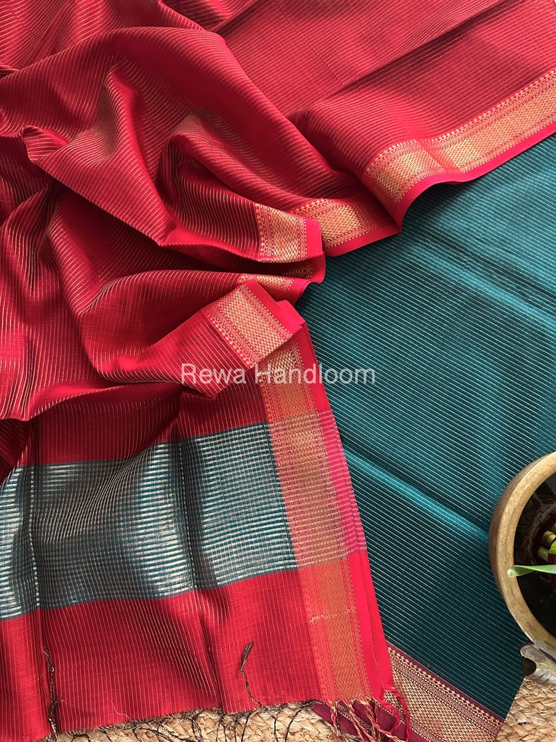 Maheshwari Rama Green-Red Tissue Top-Dupatta TTP013