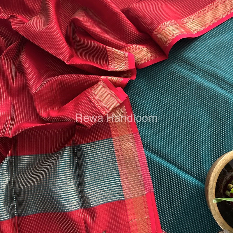 Maheshwari Rama Green-Red Tissue Top-Dupatta TTP013