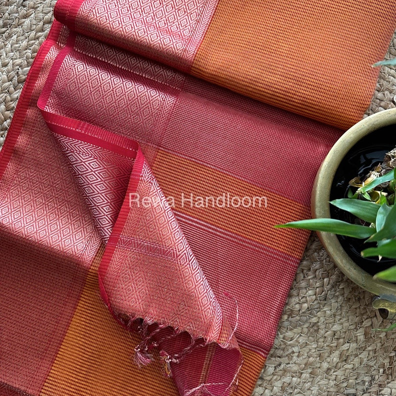 Exclusive Maheswari Rust Orange Tissue Silk Saree ZTS076