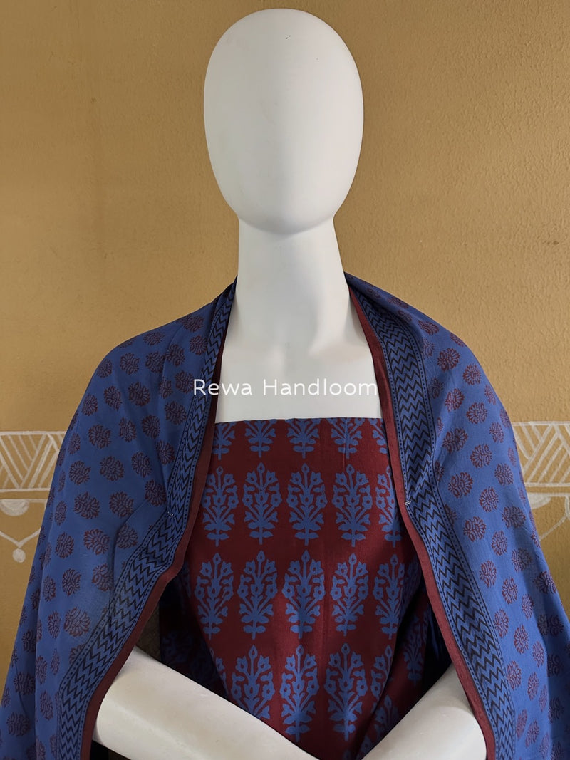 Maroon-Blue Bagh Print Cotton Suit BGCSJ0178