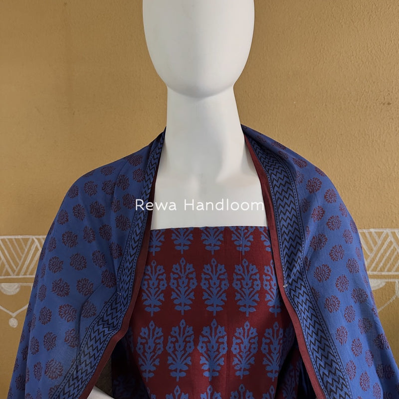 Maroon-Blue Bagh Print Cotton Suit BGCSJ0178