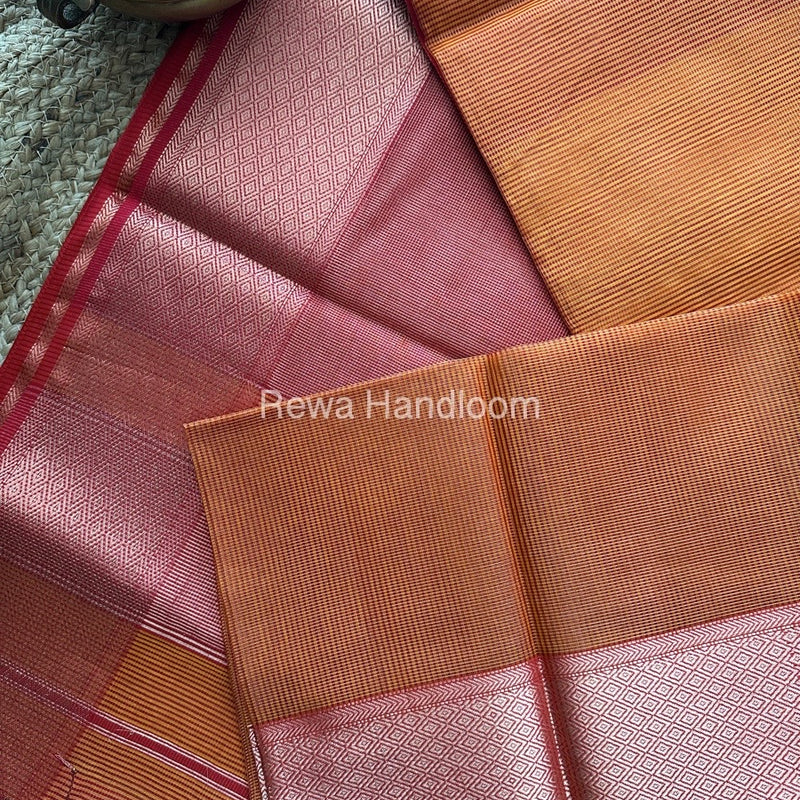 Exclusive Maheswari Rust Orange Tissue Silk Saree ZTS076