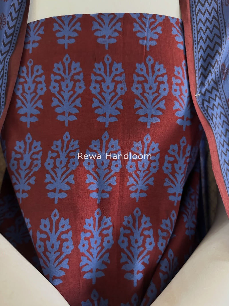 Maroon-Blue Bagh Print Cotton Suit BGCSJ0178