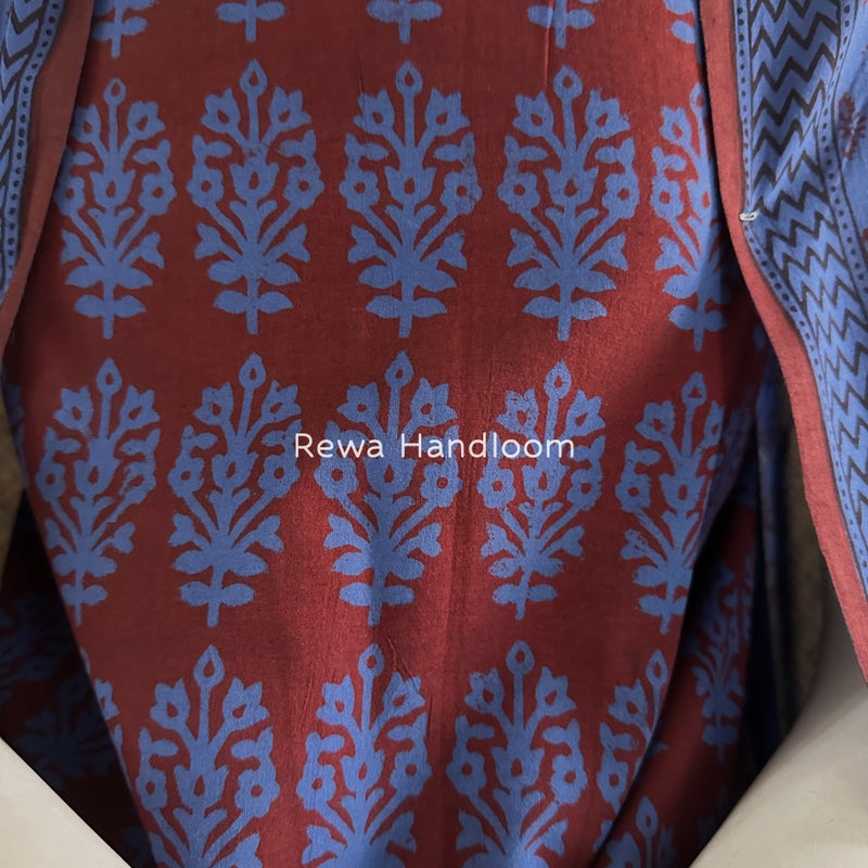 Maroon-Blue Bagh Print Cotton Suit BGCSJ0178
