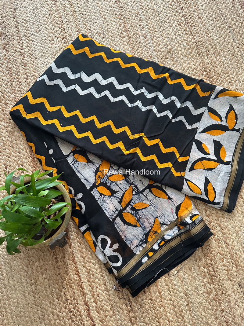 Black Chanderi Silk Printed Saree CPS0108