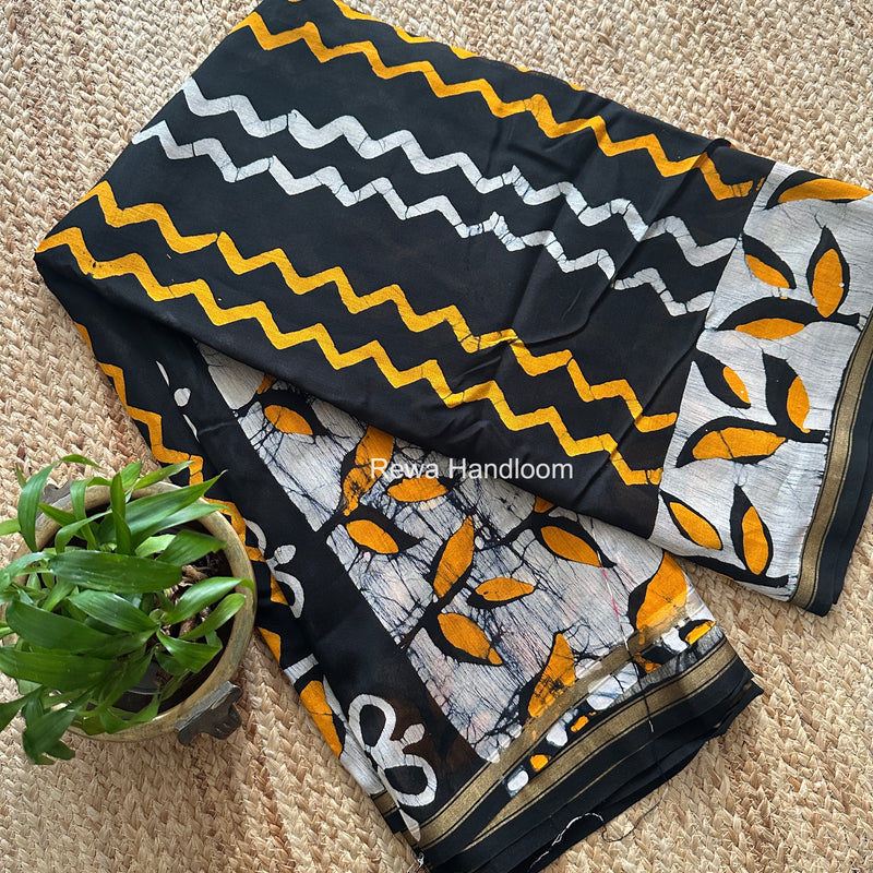 Black Chanderi Silk Printed Saree CPS0108
