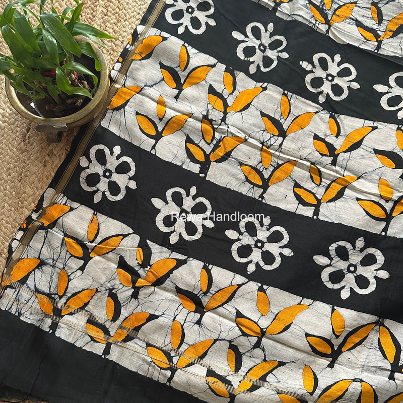 Black Chanderi Silk Printed Saree CPS0108