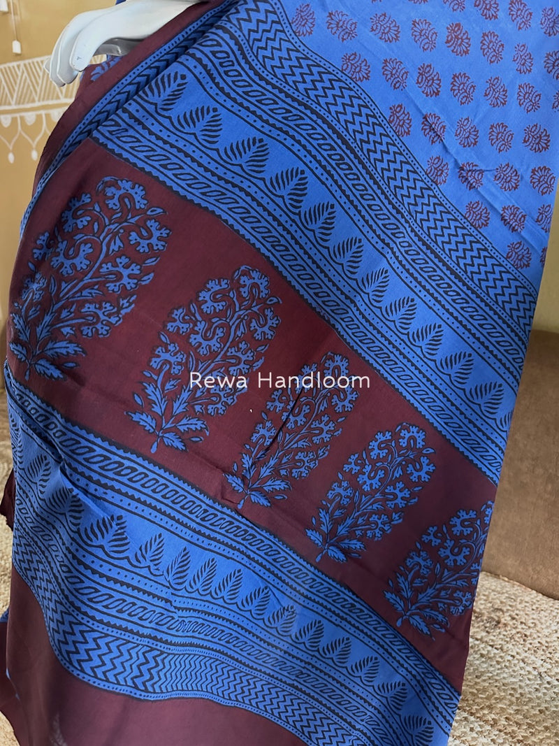 Maroon-Blue Bagh Print Cotton Suit BGCSJ0178