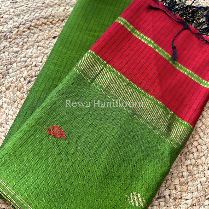 Maheshwari Green-Red Motifs Top-Dupatta Set-PST036
