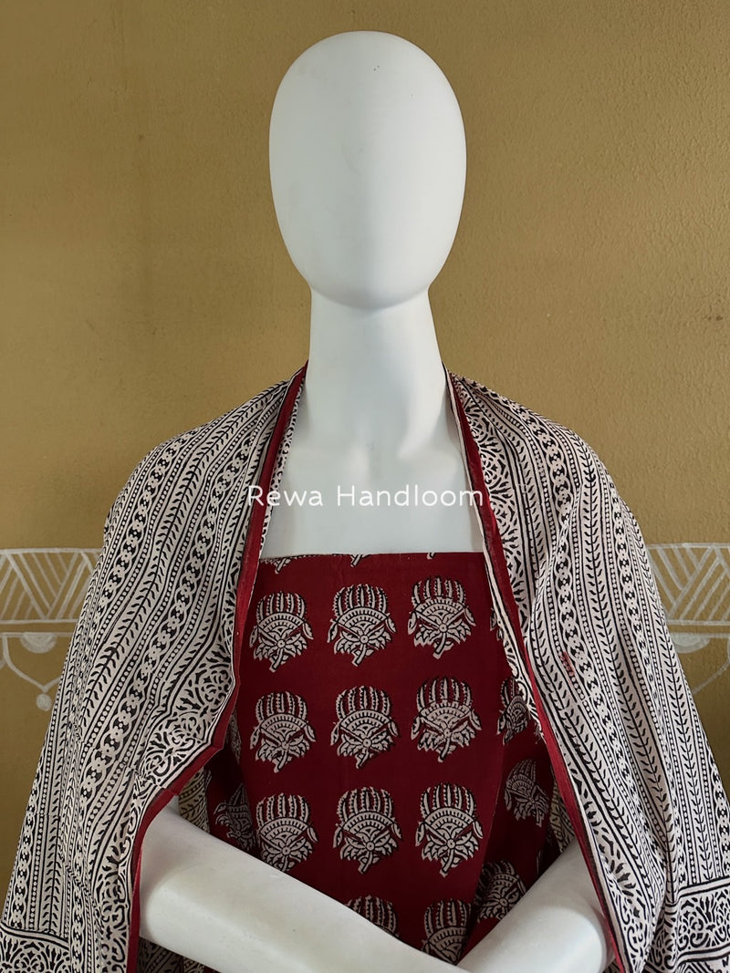Red-White Bagh Print Cotton Suit BGCSJ0171