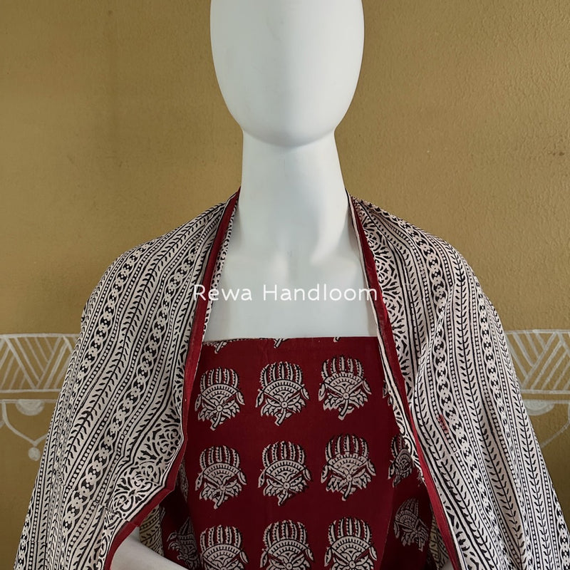 Red-White Bagh Print Cotton Suit BGCSJ0171